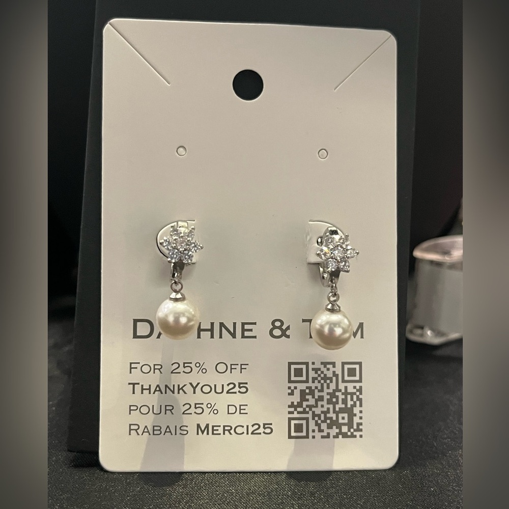 Handmade Pearls on Sterling Silver Earrings with Cubic Zirconia Stones